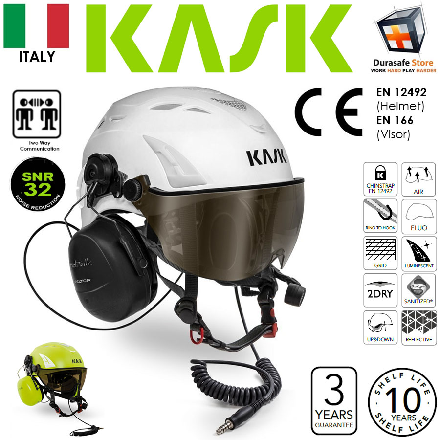 KASK MHE00007 Helitalk Safety Helmet with Silver Mirror Visor White, Yellow  Durasafe Shop