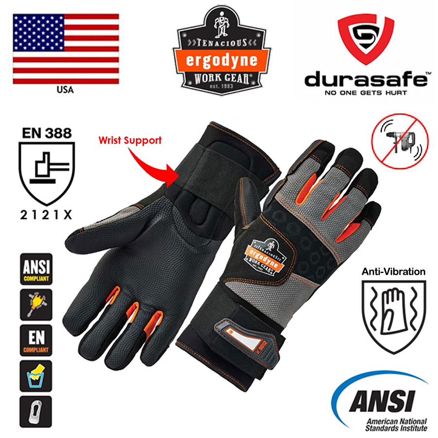 ERGODYNE ProFlex® 9012 ANSI/ISO-Certified Anti-Vibration Gloves + Wrist ...